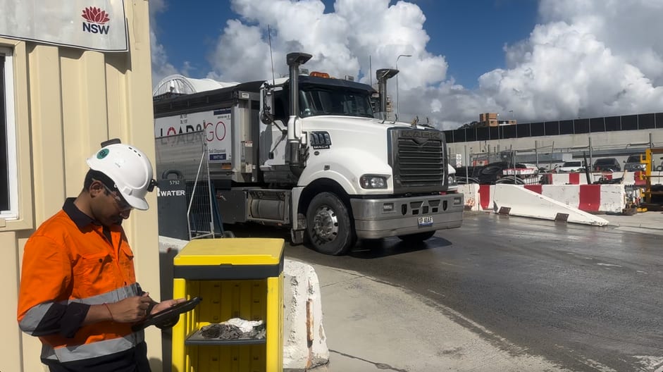 Truck passing through a controlled site entrance