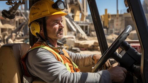 Haul truck operator driving through an active work area